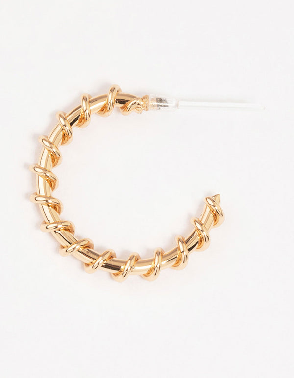 Gold Twist Hoop Drop Earrings
