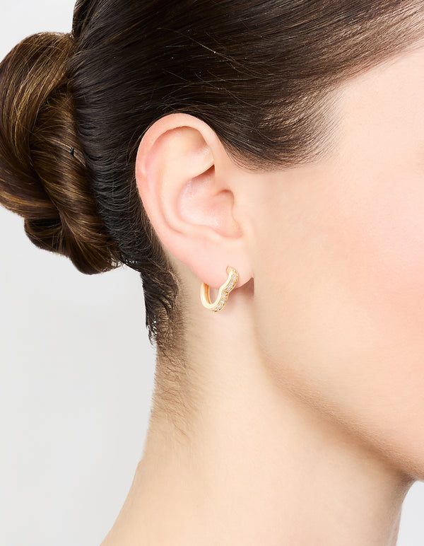Gold Cubic Zirconia Heart Hoop Earrings