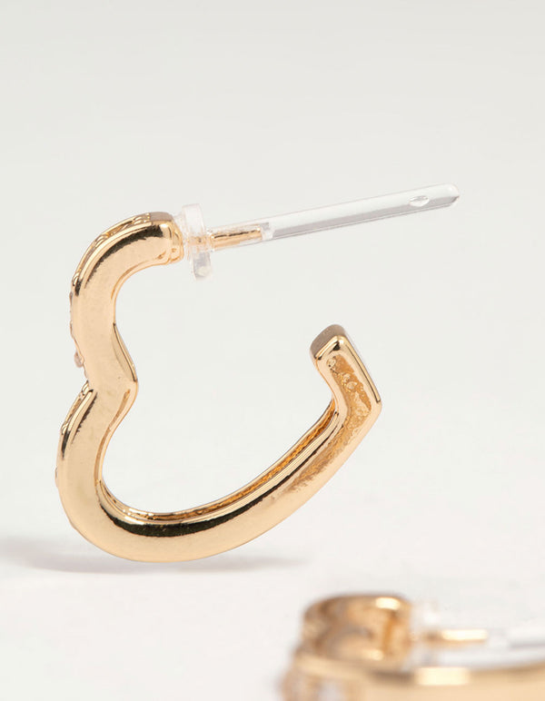Gold Cubic Zirconia Heart Hoop Earrings