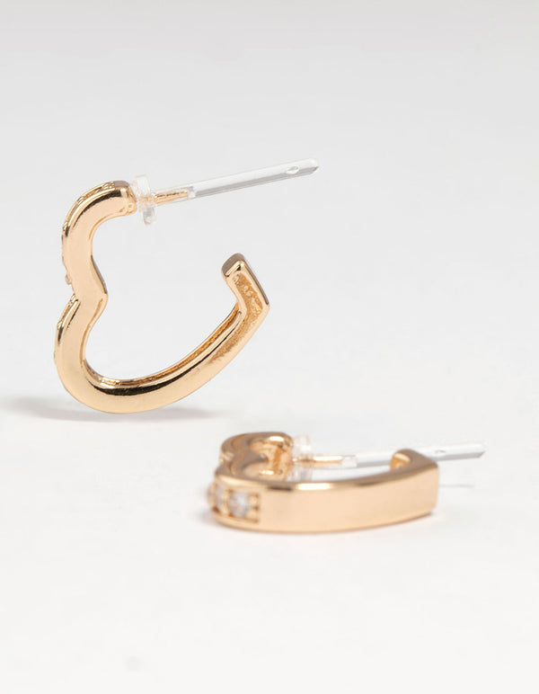 Gold Cubic Zirconia Heart Hoop Earrings