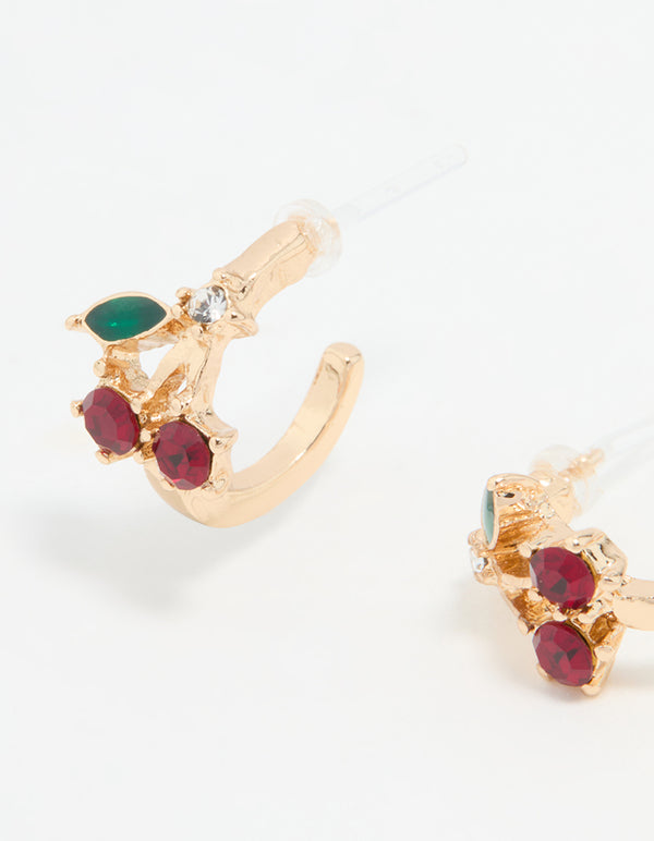 Gold Mini Cherry Huggie Earrings