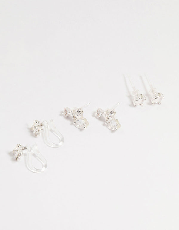 Silver Cubic Zirconia Heart Ear Cuff 4-Pack