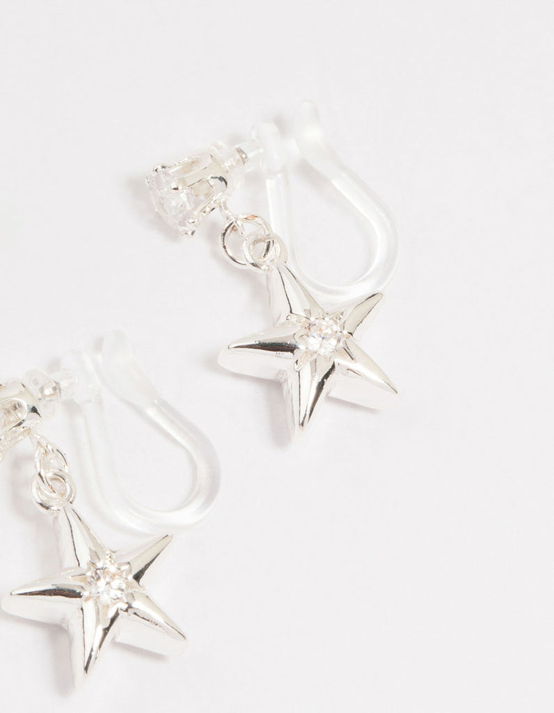 PANSHI 3-Piece Non-Piercing Ear Cuff Set - Silver Cubic Zirconia, Clip-On Earrings For Women