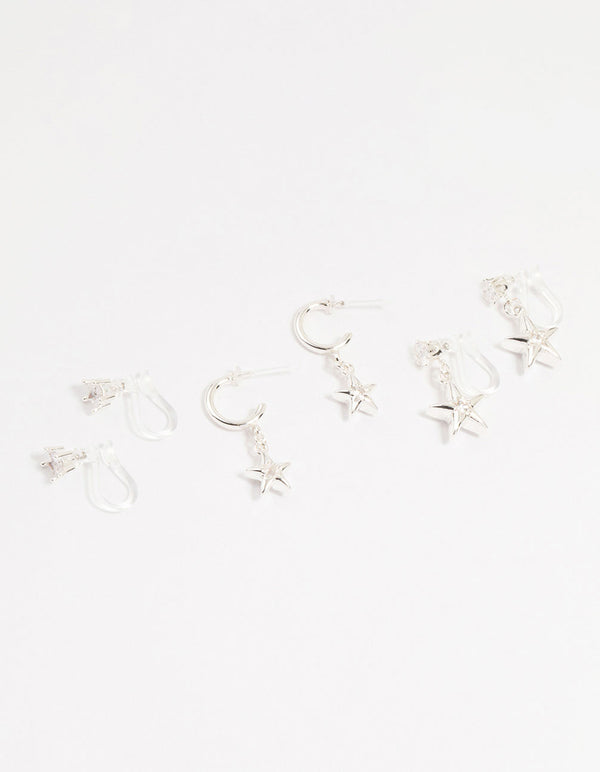 Silver Cubic Zirconia Celestial Ear Cuffs 4-Pack