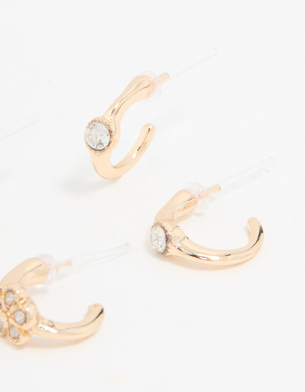Gold Diamante Flower Mixed Stud Earrings 3-Pack