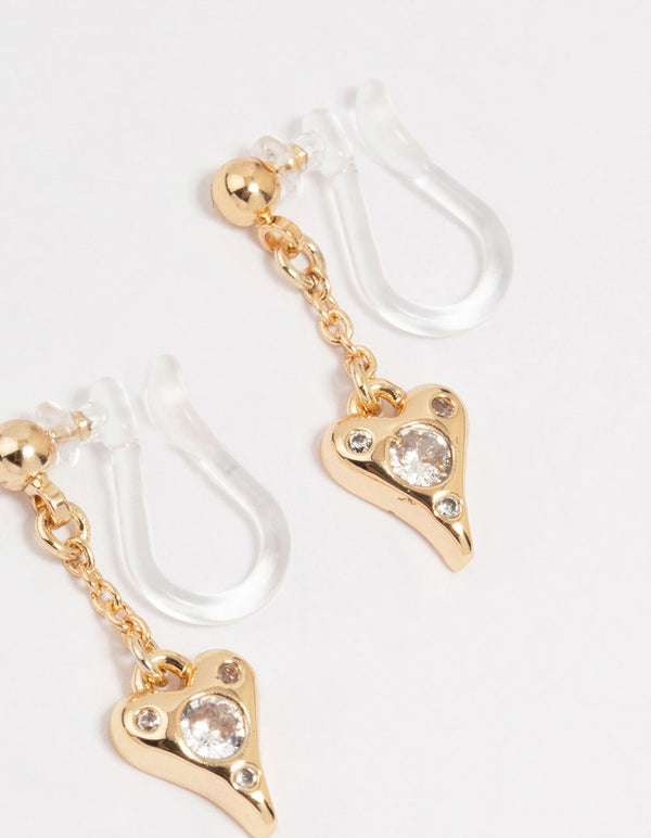Gold Cubic Zirconia Drop Heart Cuff Earrings 4-Pack