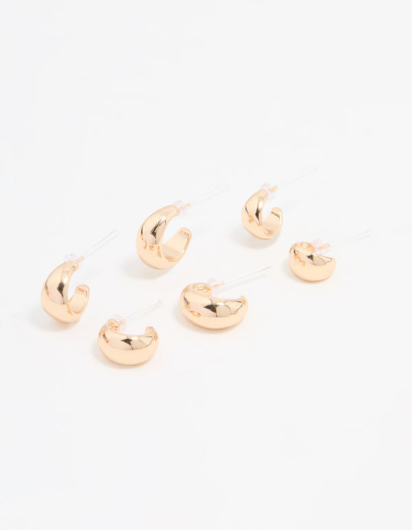 Gold Smooth Hoop Earrings 3-Pack