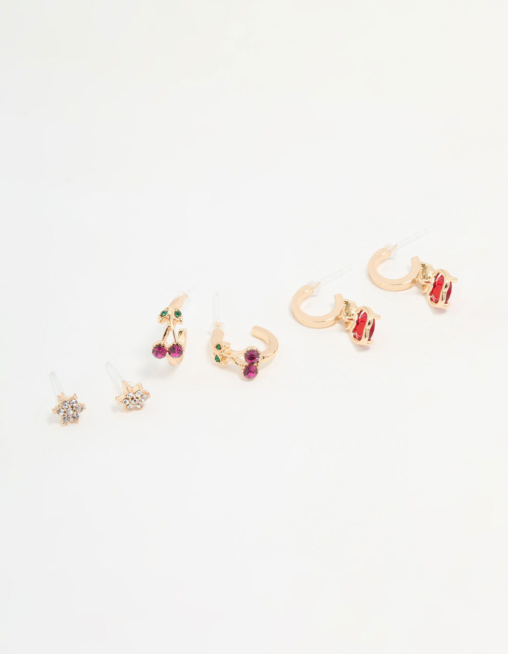 Gold Apple & Cherry Hoop Earrings 3-Pack