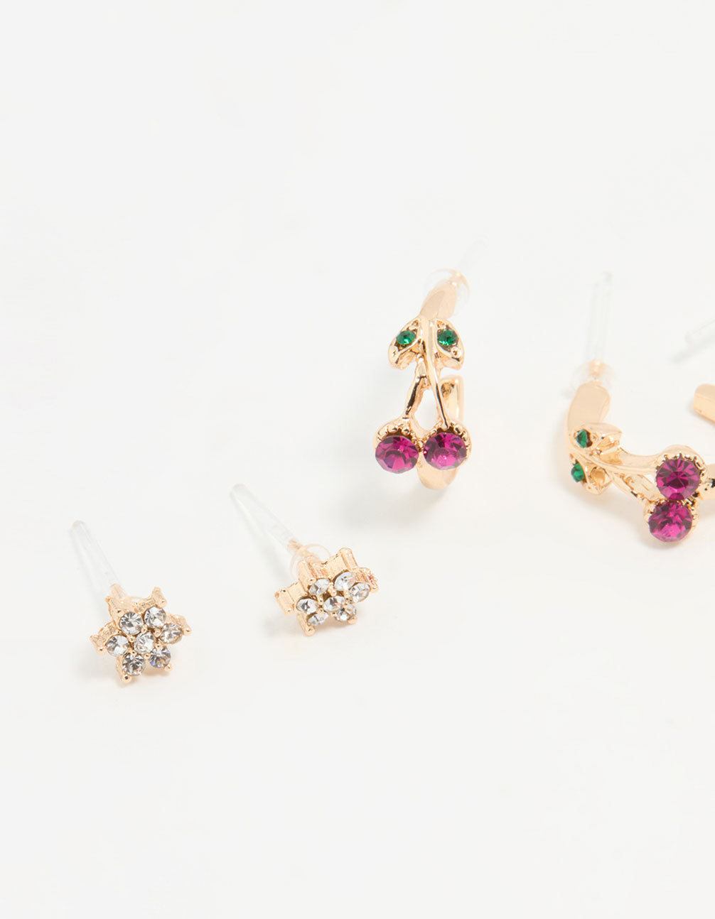 Gold Apple & Cherry Hoop Earrings 3-Pack