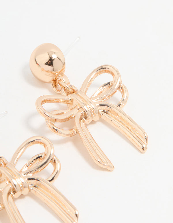 Gold Large Bow Drop Earrings