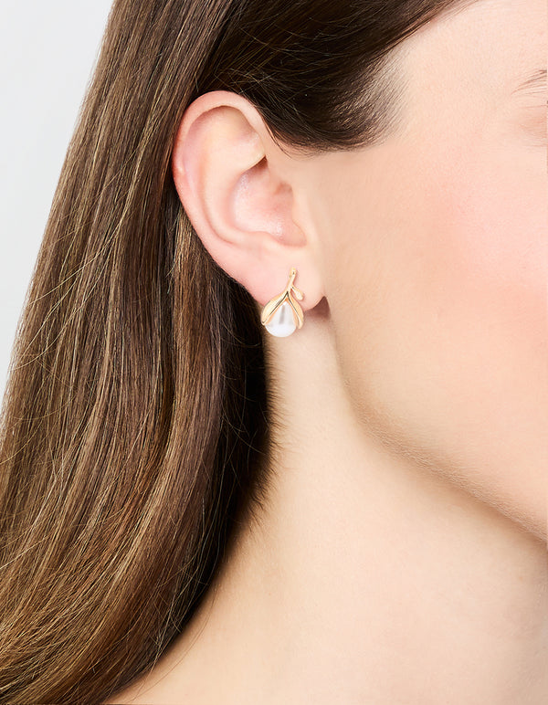 Gold Pearl Stud Earrings