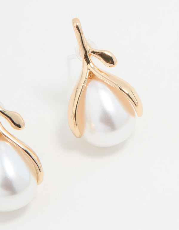 Gold Pearl Stud Earrings