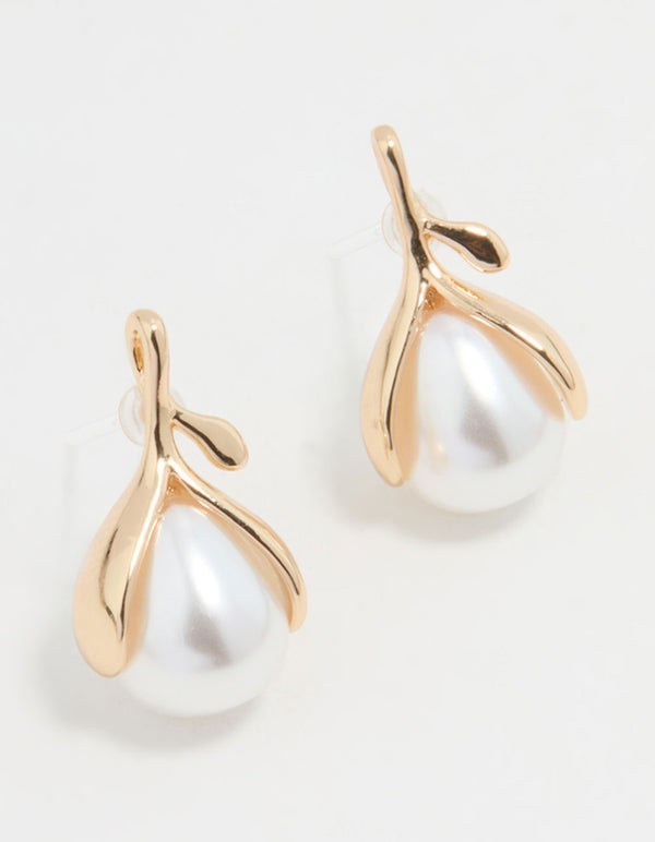 Gold Pearl Stud Earrings