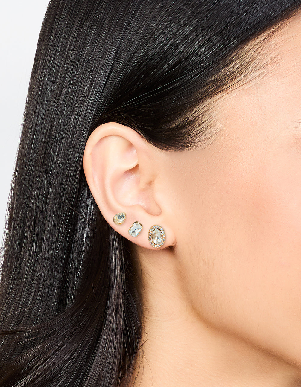 Gold Diamante Stud Earrings 3-Pack