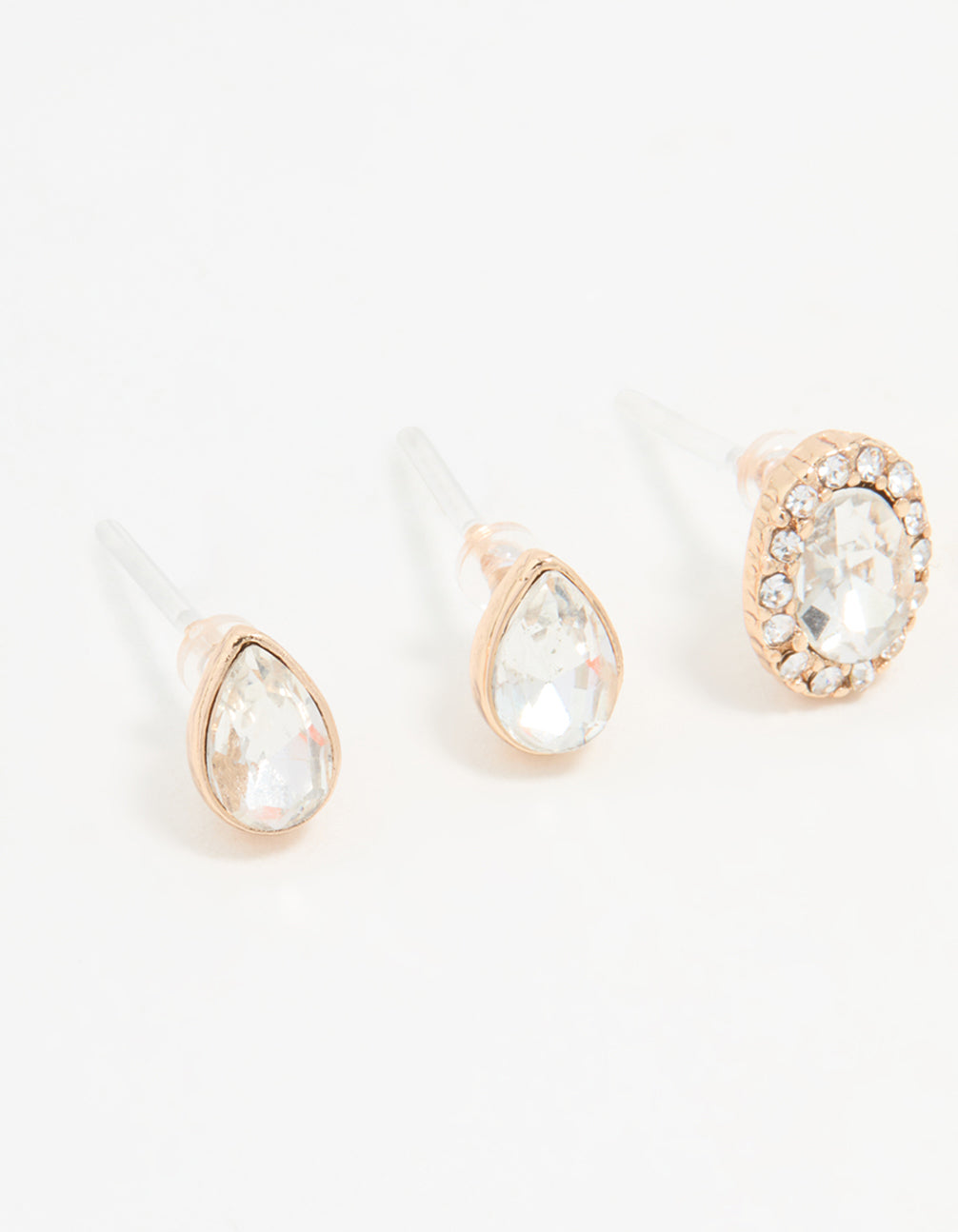 Gold Diamante Stud Earrings 3-Pack