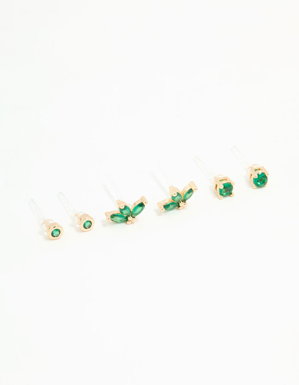 Gold Emerald Cubic Zirconia Stud Earrings 3-Pack
