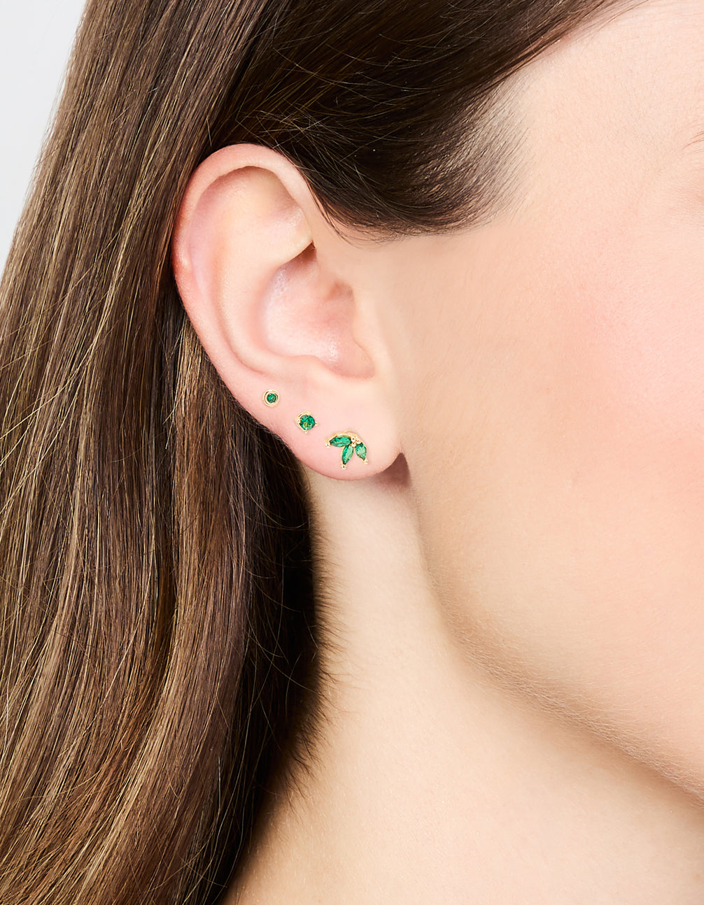 Gold Emerald Cubic Zirconia Stud Earrings 3-Pack