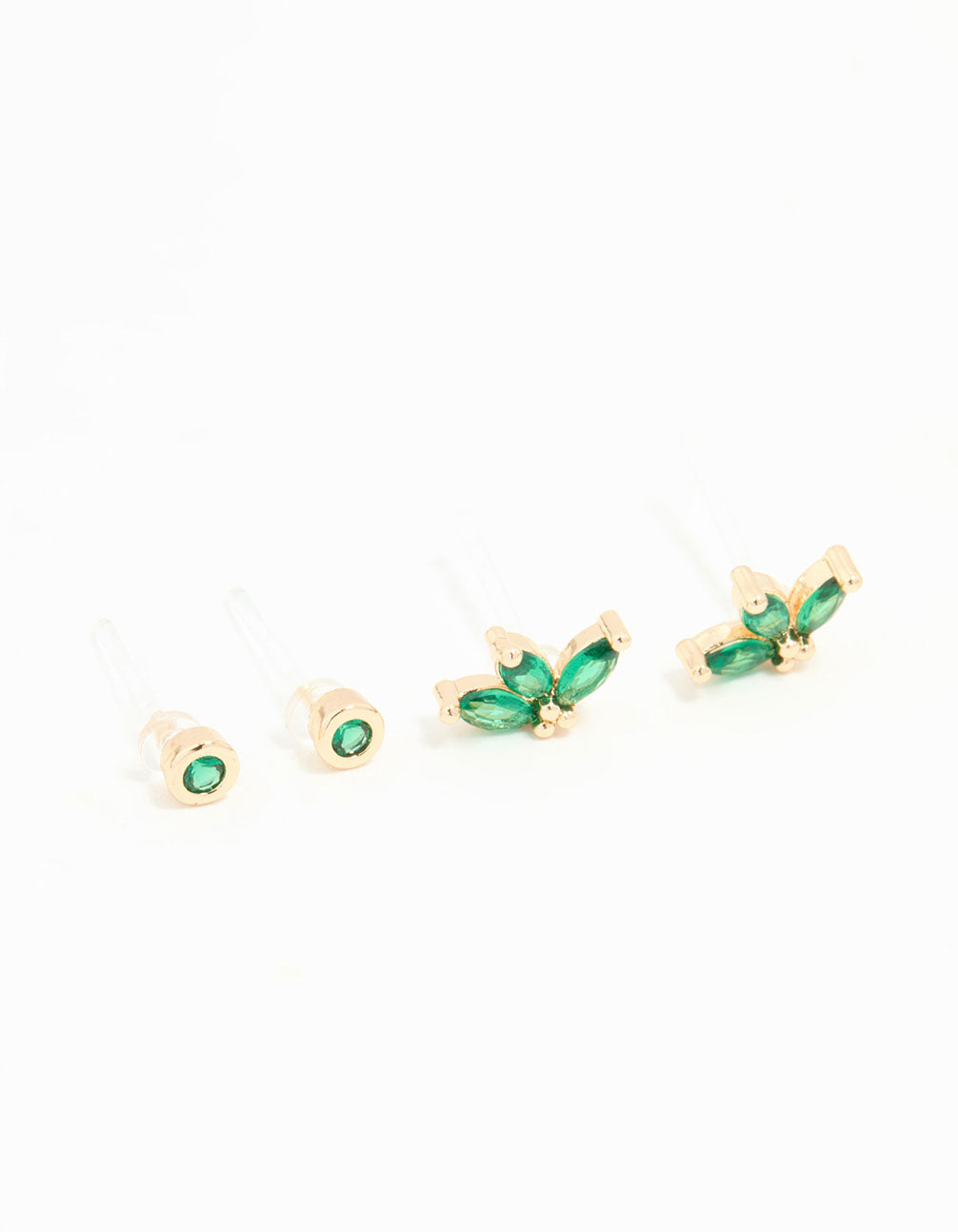 Gold Emerald Cubic Zirconia Stud Earrings 3-Pack