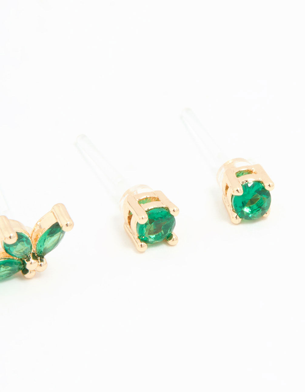 Gold Emerald Cubic Zirconia Stud Earrings 3-Pack