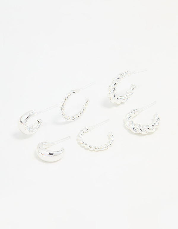 Silver Mixed Hoop Earrings 3-Pack