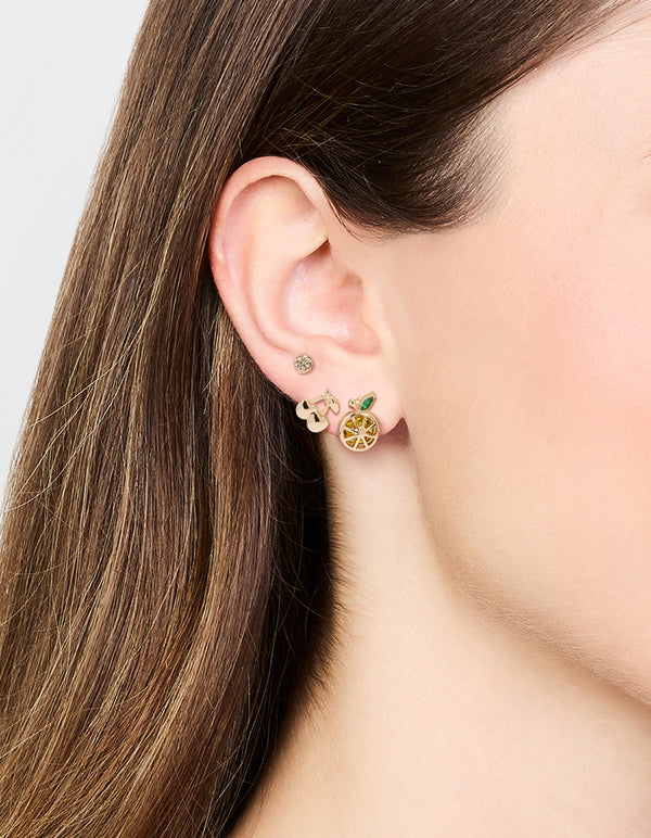 Gold Cherry & Lemon Stud Earrings 3-Pack