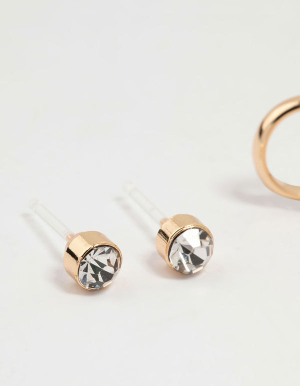 Gold Diamante Hoop Earrings 3-Pack