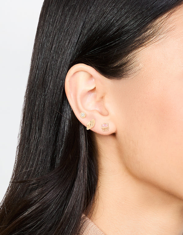 Gold Diamante Jellyfish & Shell Earrings 3-Pack
