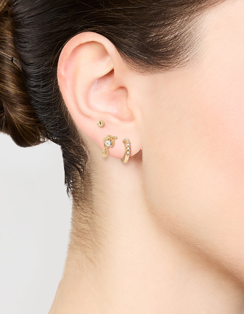 Gold Diamante Hoop & Stud Earrings 3-Pack