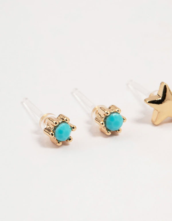 Gold Diamante Celestial Earrings 4-Pack