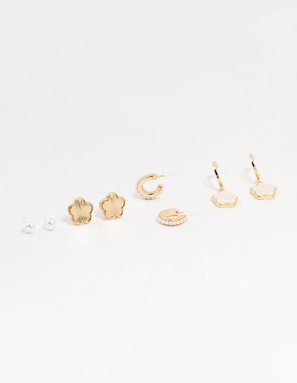 Gold Cubic Zirconia Butterfly Earrings 4-Pack