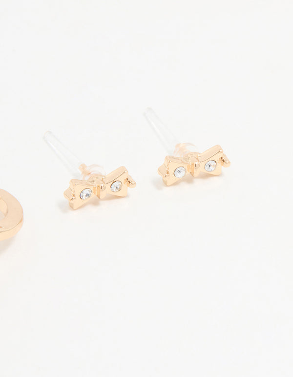 Gold Bow Diamante Hoop Earrings 3-Pack