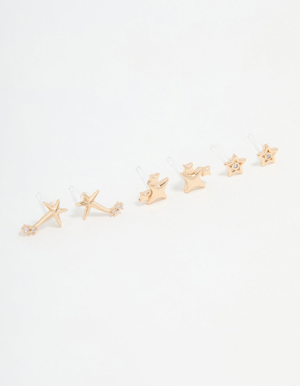 Gold Cubic Zirconia Celestial Stud Earrings 3-Pack