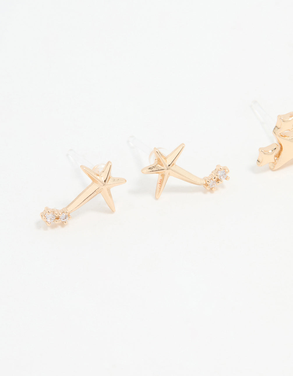 Gold Cubic Zirconia Celestial Stud Earrings 3-Pack