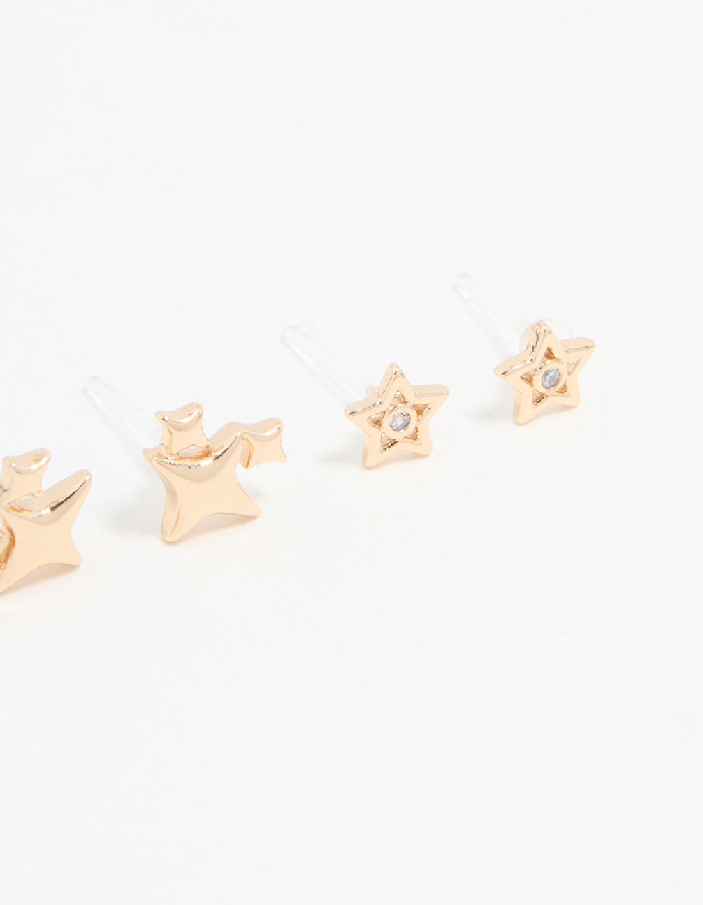 Gold Cubic Zirconia Celestial Stud Earrings 3-Pack