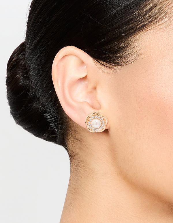 Gold Large Pearl Stud Earrings