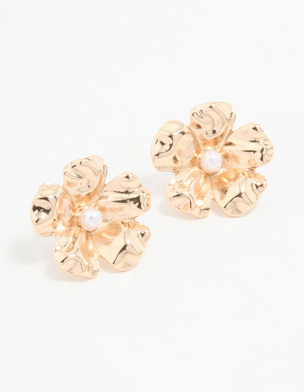 Gold Large Floral Stud Earrings