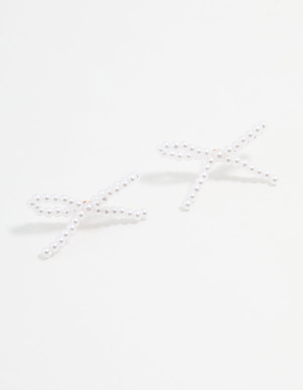 Gold Pearl Bow Stud Earrings