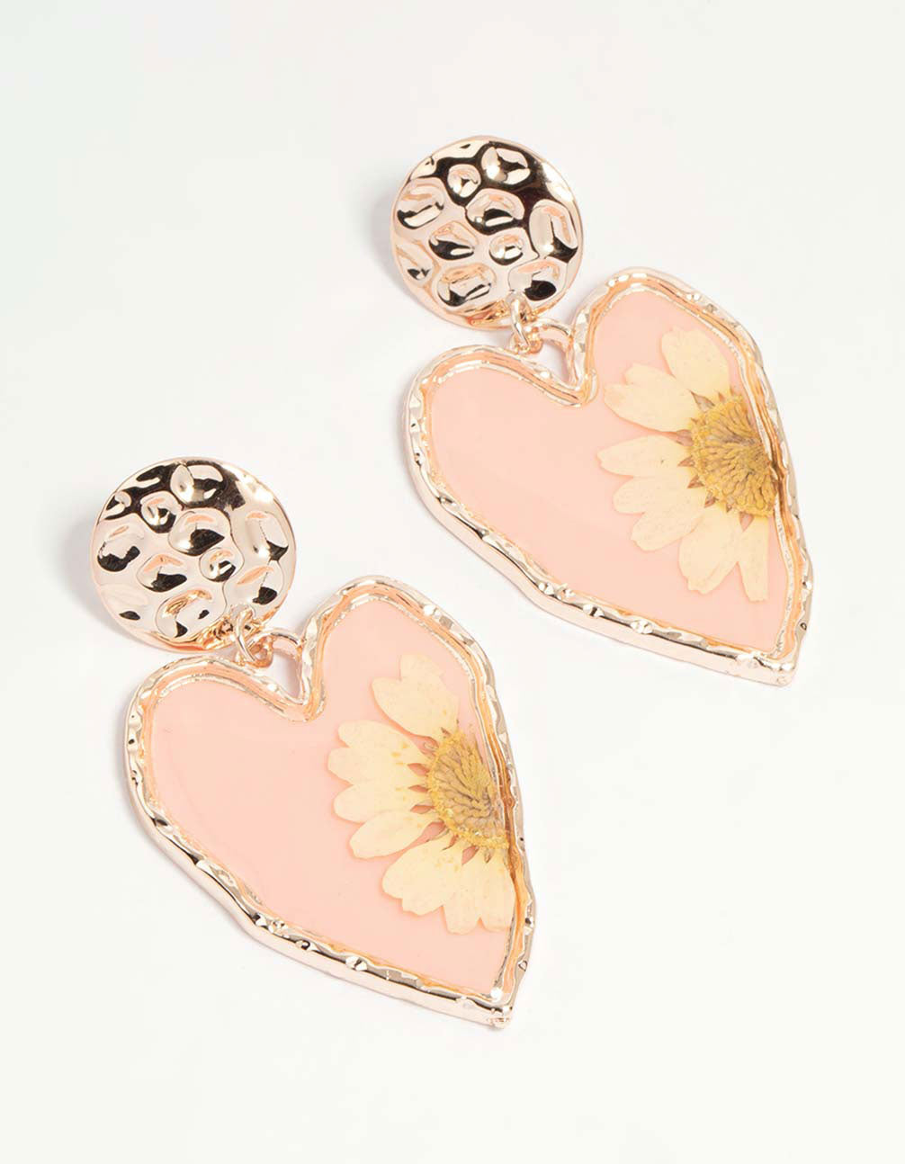 Rose Gold Pressed Flower Drop Earrings