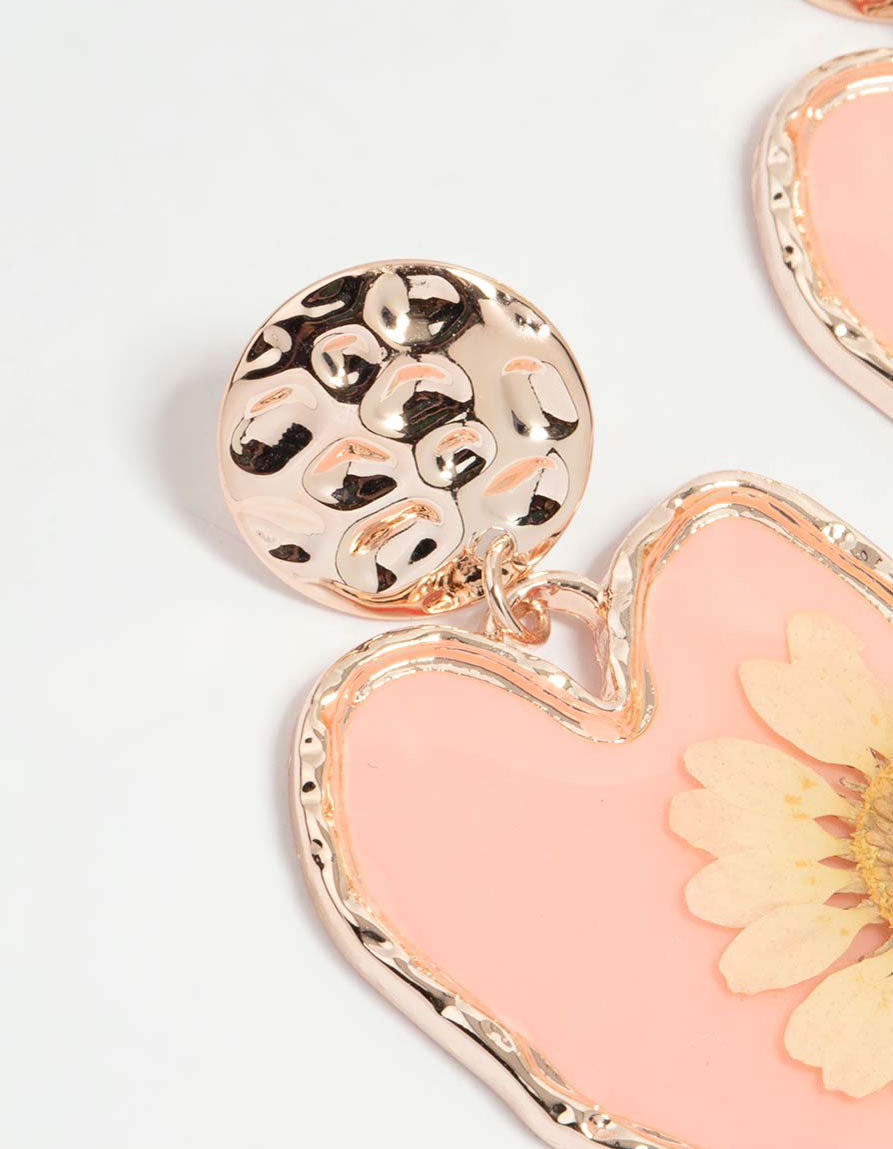 Rose Gold Pressed Flower Drop Earrings