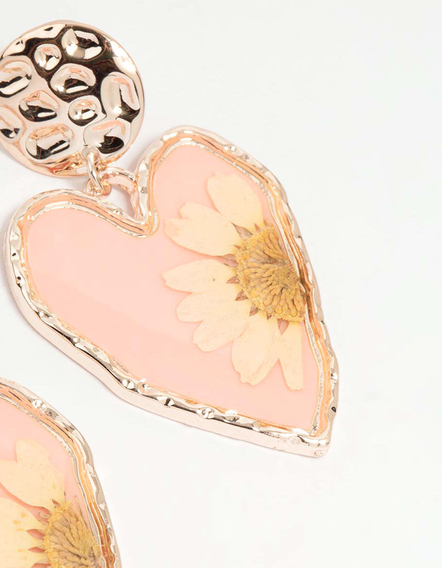 Rose Gold Pressed Flower Drop Earrings