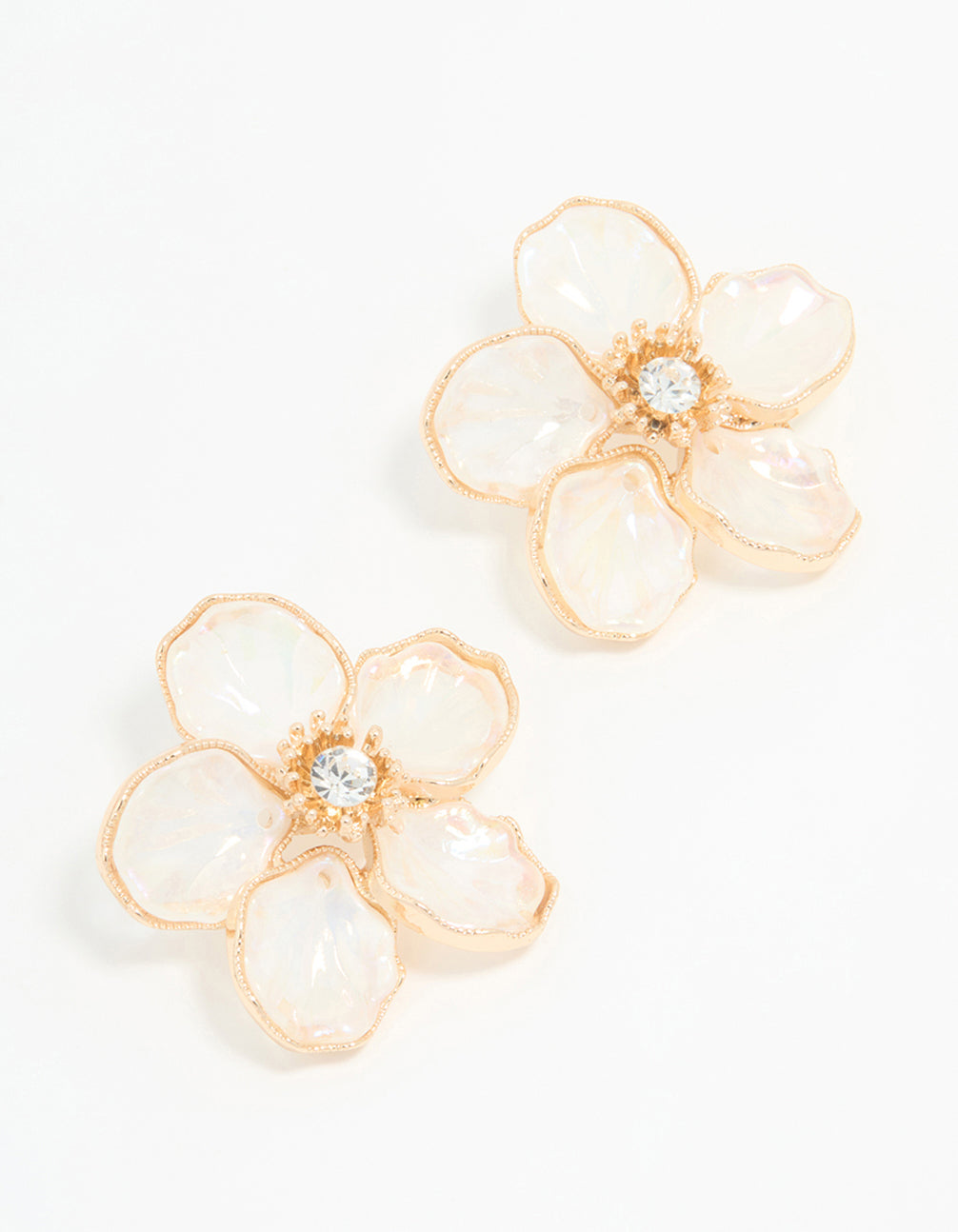 Rose Gold Diamante Flower Large Stud Earrings