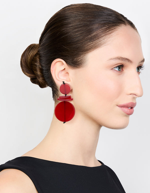 Red Layered Disc Drop Earrings
