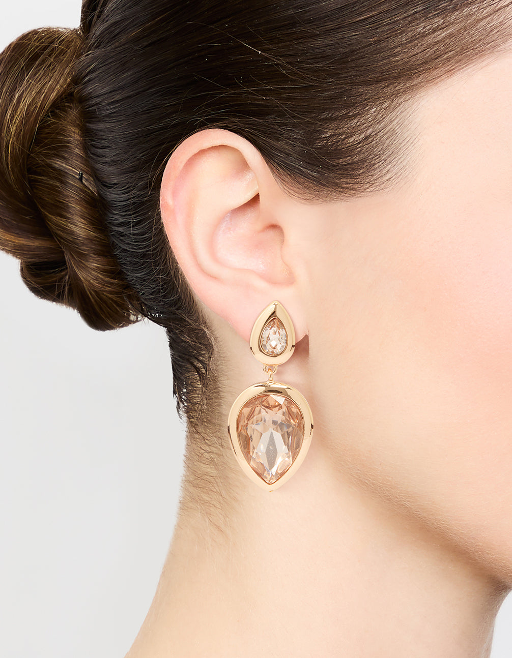 Gold Teardrop Stone Drop Earrings