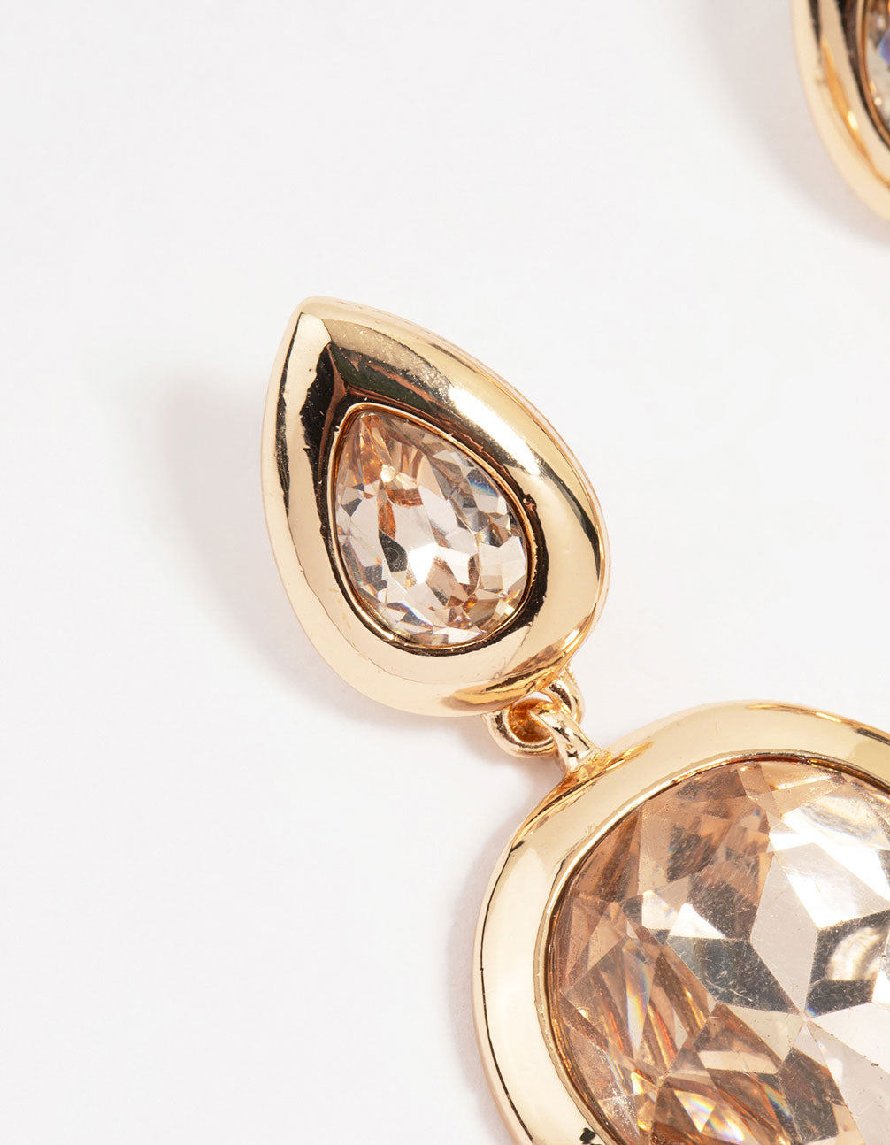 Gold Teardrop Stone Drop Earrings