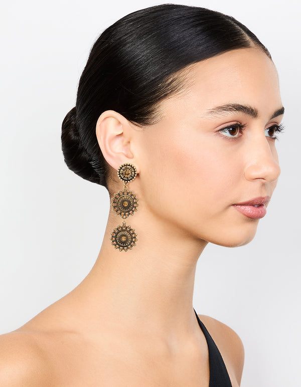Antique Gold Triple Tier Boho Drop Earrings