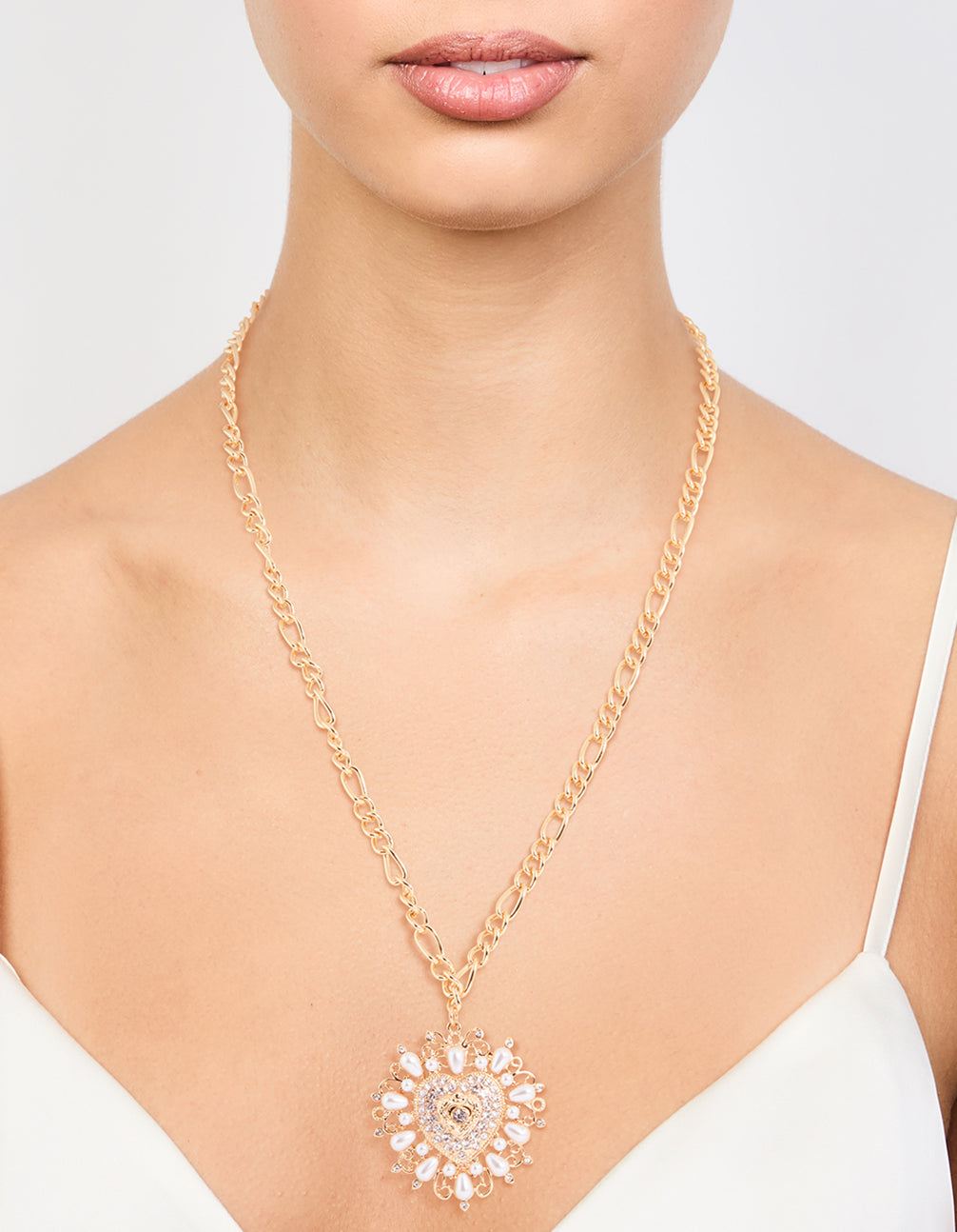 Gold Pearl Heart Pendant Necklace