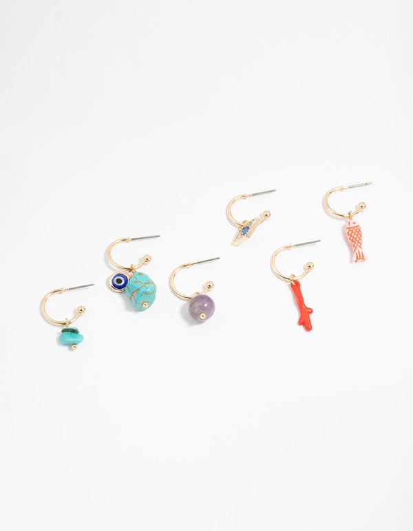 Gold Mixed Sea Hoop Earrings 6-Pack