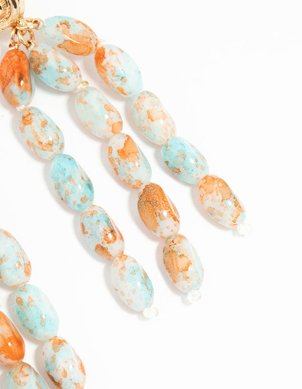 Orange & Blue Beaded Swirl Triple Drop Earrings