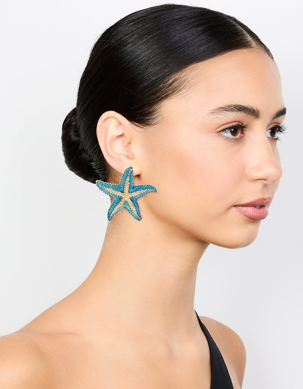 Blue Coated Metal Starfish Stud Earrings