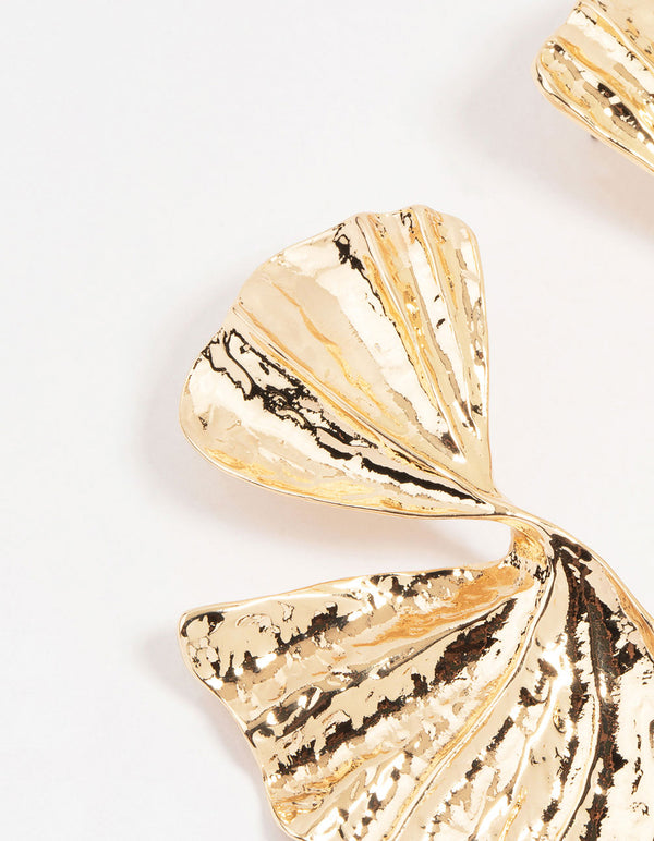 Gold Organic Twist Fan Stud Earrings